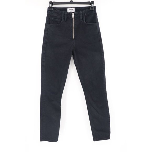 agolde womens 24 niko exposed zipper‎ black jeans high rise denim skinny cotton - Picture 2 of 9